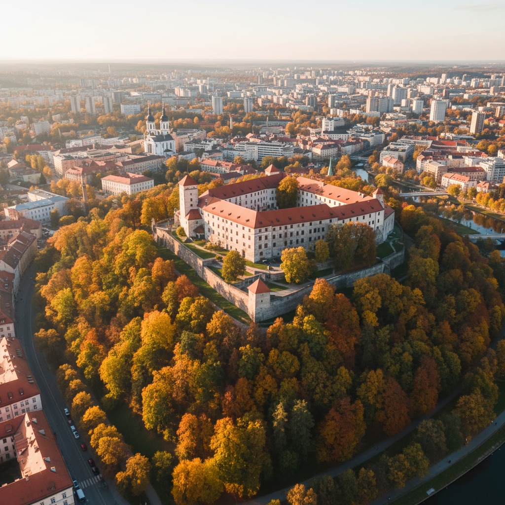Inline image of runners passing through Ljubljana's historic center with colorful buildings