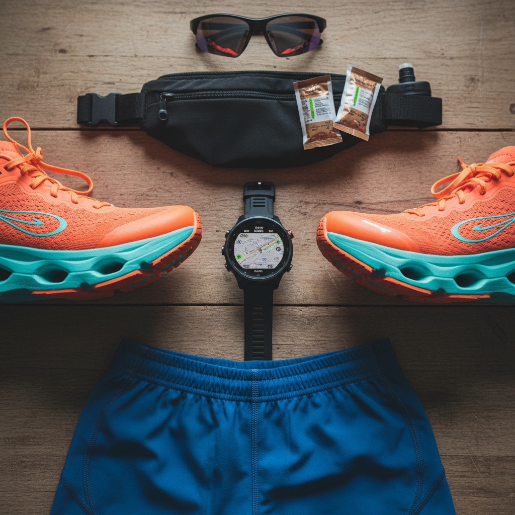 Runner adjusting hydration vest during marathon