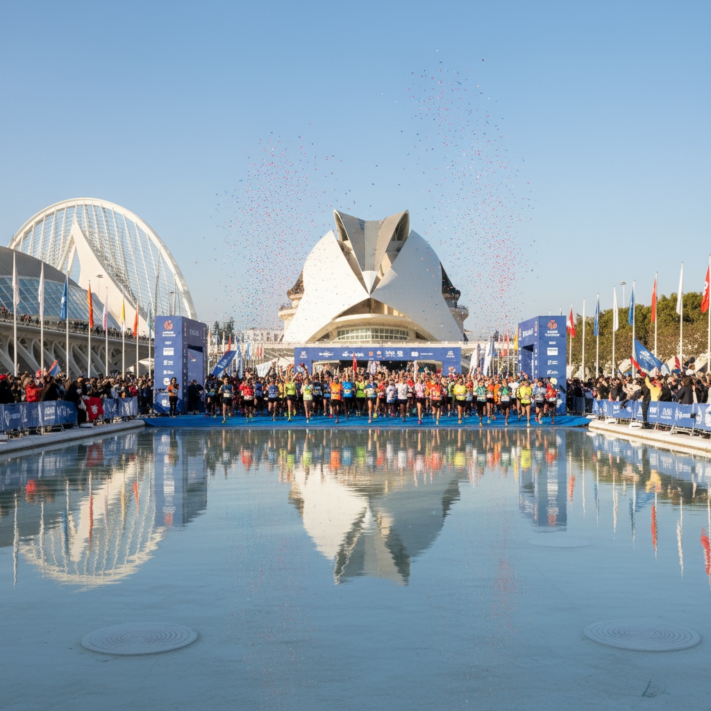 Inline image of runners on Valencia's flat seaside course