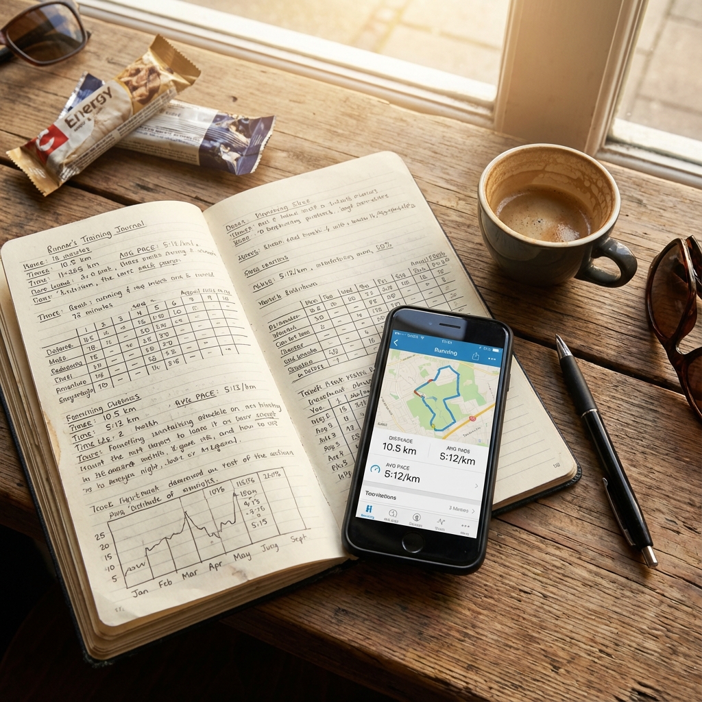 Runner reviewing training data and making notes