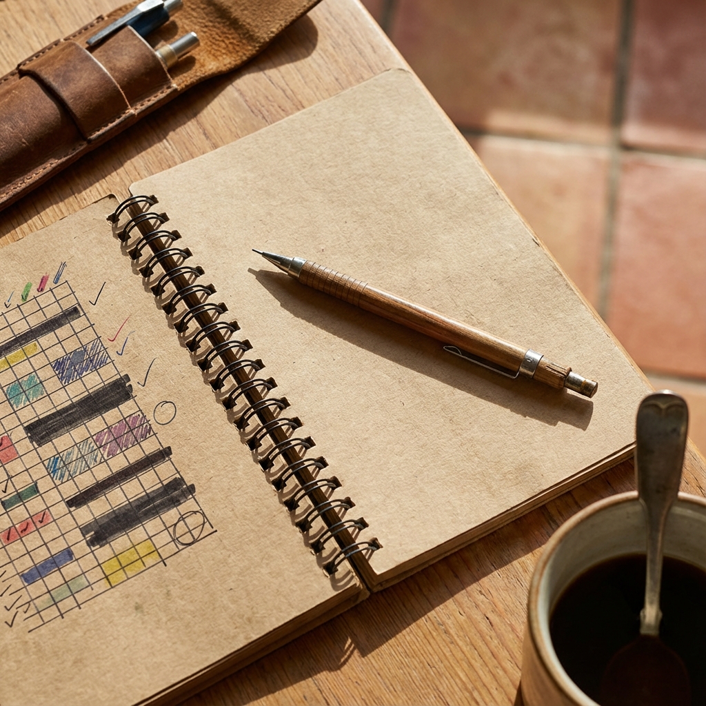 Marathon training plan journal with weekly mileage notes and adjustments